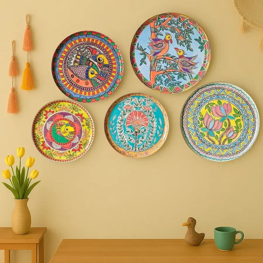 Madhubani Wall Decor Plates (Multicolour) - Ritualistic