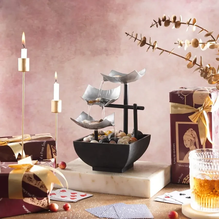 The Artment Modern Art Zen Table Water Fountain (8", Black & Silver)